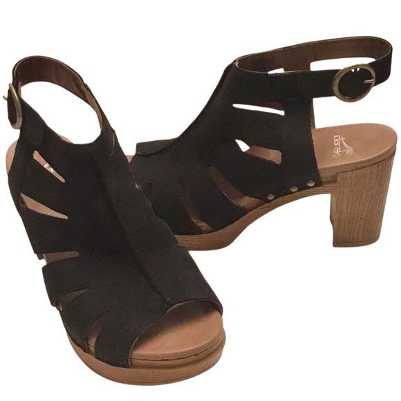 Dansko Demetra Black Nubuck Leather Heels Open toe Sandal Clog Size-EU 38/7.5-8 - Picture 1 of 16
